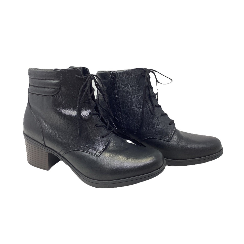 Clarks Womens Hollis Jasmine Boot Size 11 M Black Leather LaceUp Heel Lug Bootie